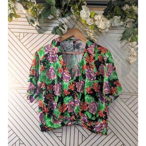 ZARA TRF Women's Floral Twist Front Short Sleeve Shirt Button Up Size Small